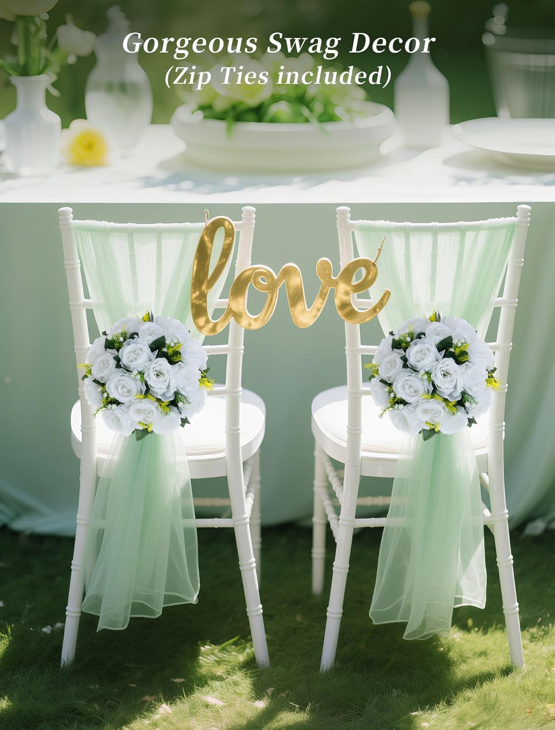 BLOSMON White Roses Artificial Flowers: 2 Pcs Fake Floral Balls Centerpiece for Wedding Table - Artificial Silk Kissing Bouquet Flower Arrangement for Home Party Event Decor