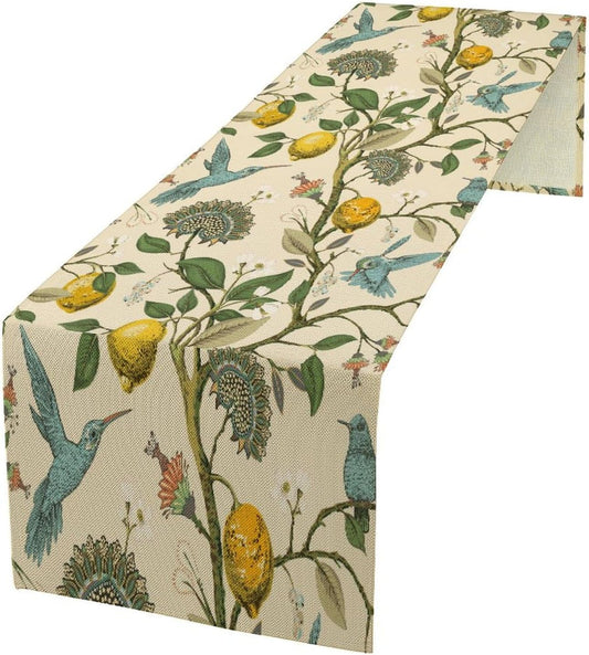 Table Runner with Flowers and Birds, Spring Plant Flowers Table Decoration Linen Table Runner Family Party Party Decorations 13x70 Inches