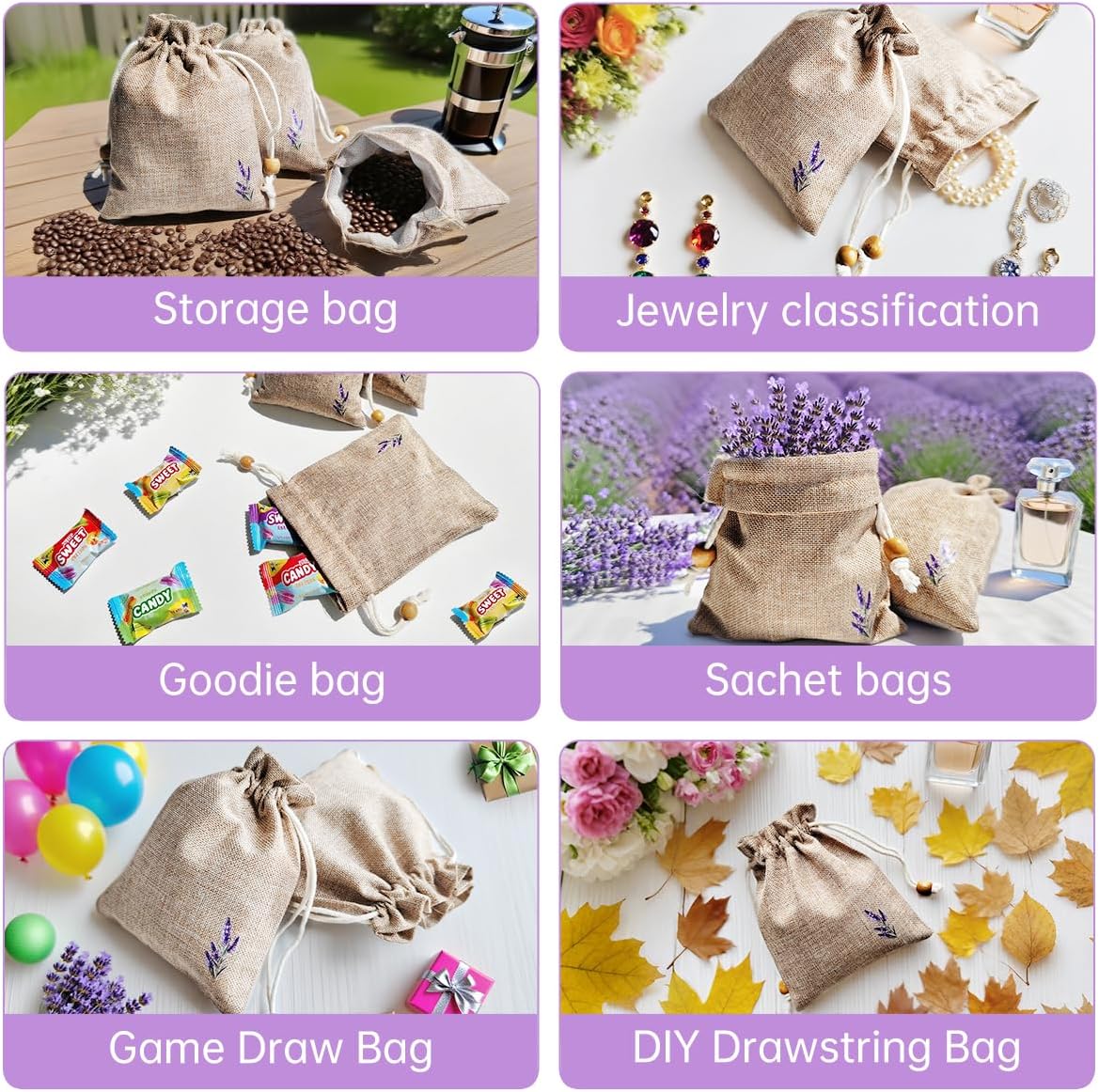 Daclubmenxy D&C 20PCS Sachet Bags Empty for Lavender, Burlap drawstring bags, Jewelry Pouches 4.5'' x 6.0'' Drawstring Gift Bags for Wedding, Christmas, Party Favor Bags (Brown, 4×6in)