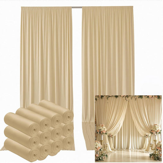 60ftx12ft Wrinkle Free Beige Backdrop Curtain, 12 Panels 12FT Height Beige Wedding Backdrop Drapes, Silky Polyester Back Drop Cloth for Birthday Photography Background Party Backdrop Draping
