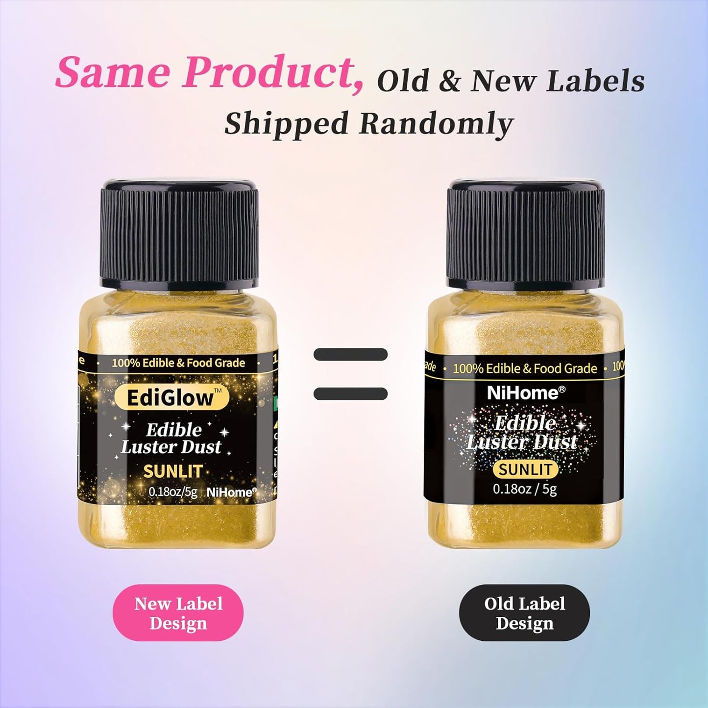 NiHome Edible Food-Grade Glimmer Powder Glitter Luster Dust Metallic Food Decorating Sprinkle Glimmery Dust for Drink Wine Beverage Cake Candy Dessert Bakery Restaurant Vegan (0.18oz/5g, Black)