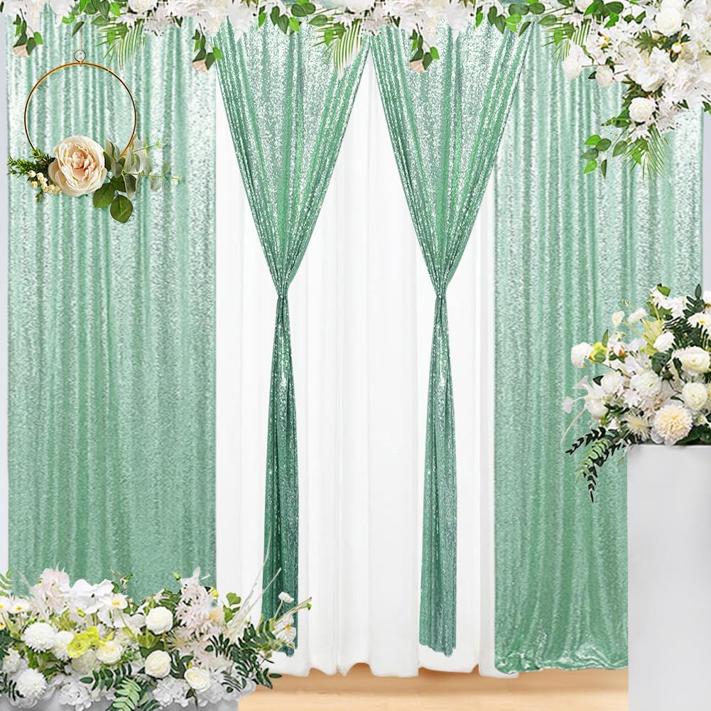 Eternal Beauty Sequin Backdrop Curtains, 2x8 Ft-2 Panels Mint Green Back Drop for Shimmer Photography Party Wedding Birthday Decor