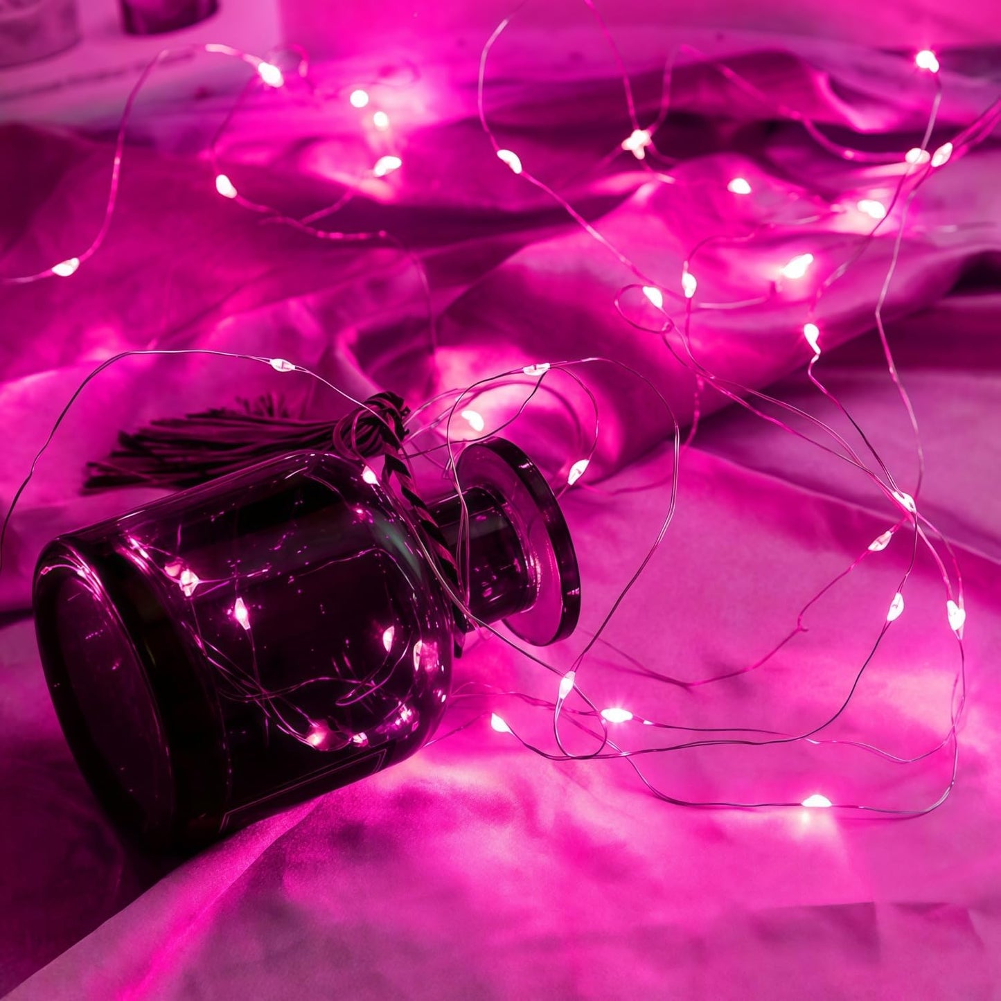 WATERGLIDE 12 Pack Fairy Lights Battery Operated (Included), 7 ft 20 LED Mini String Lights, Waterproof Silver Wire Firefly Starry Light for DIY Wedding Christmas Party Mason Jars Decor, Pink