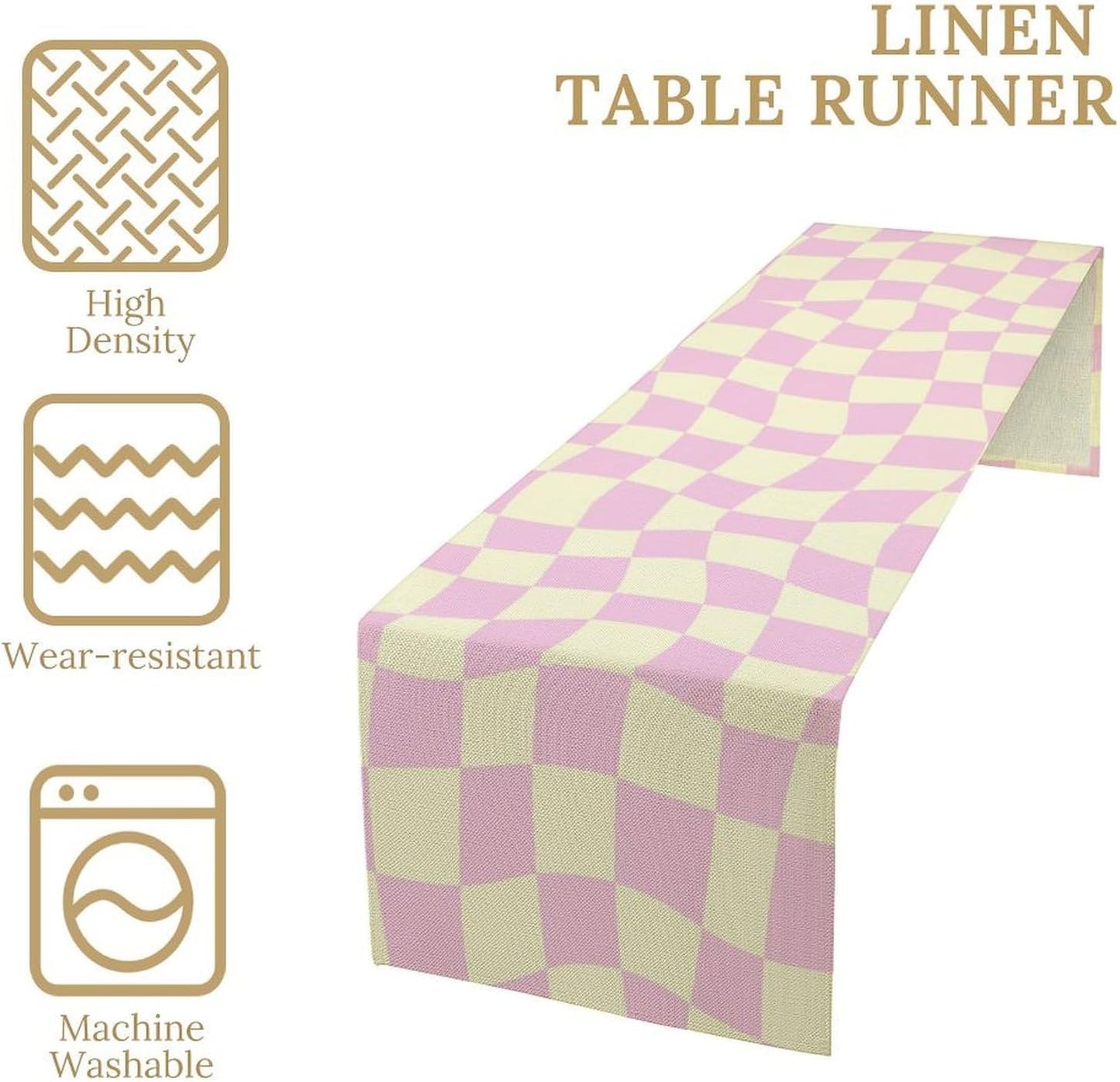 Hippie Table Runner Retro Geometric Square Purple Grid 60s70s Style Kitchen Restaurant Decoration for Indoor and Outdoor Wedding Party Table Runner 13x36 Inch