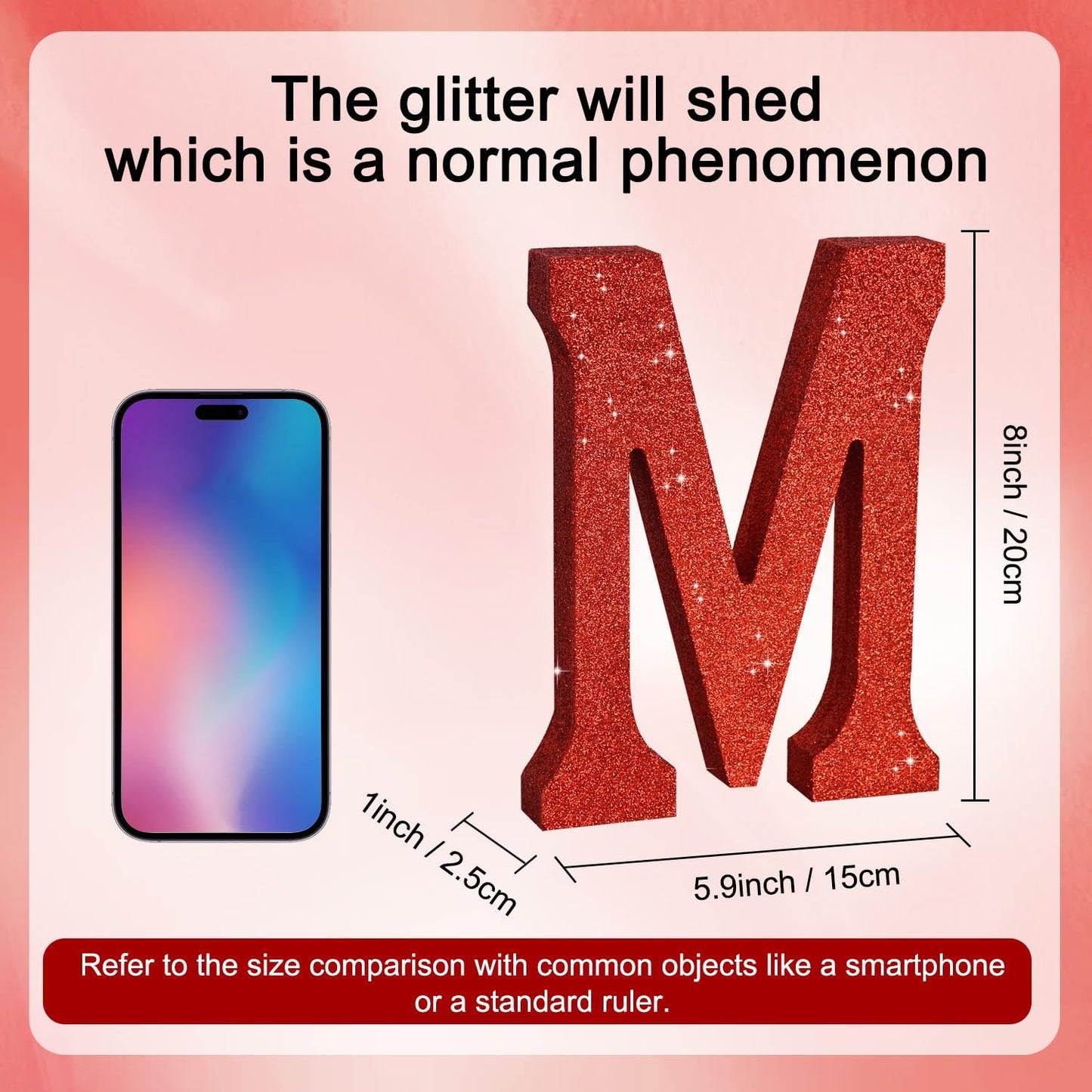 TONIFUL 8 Inch Red Glitter Letter M Table Centerpiece A-Z Red Birthday Party Decorations,Red Alphabet M for Birthday,Chrismas,Graduation,Bridal Shower,Wedding,Anniversary Party Supplies