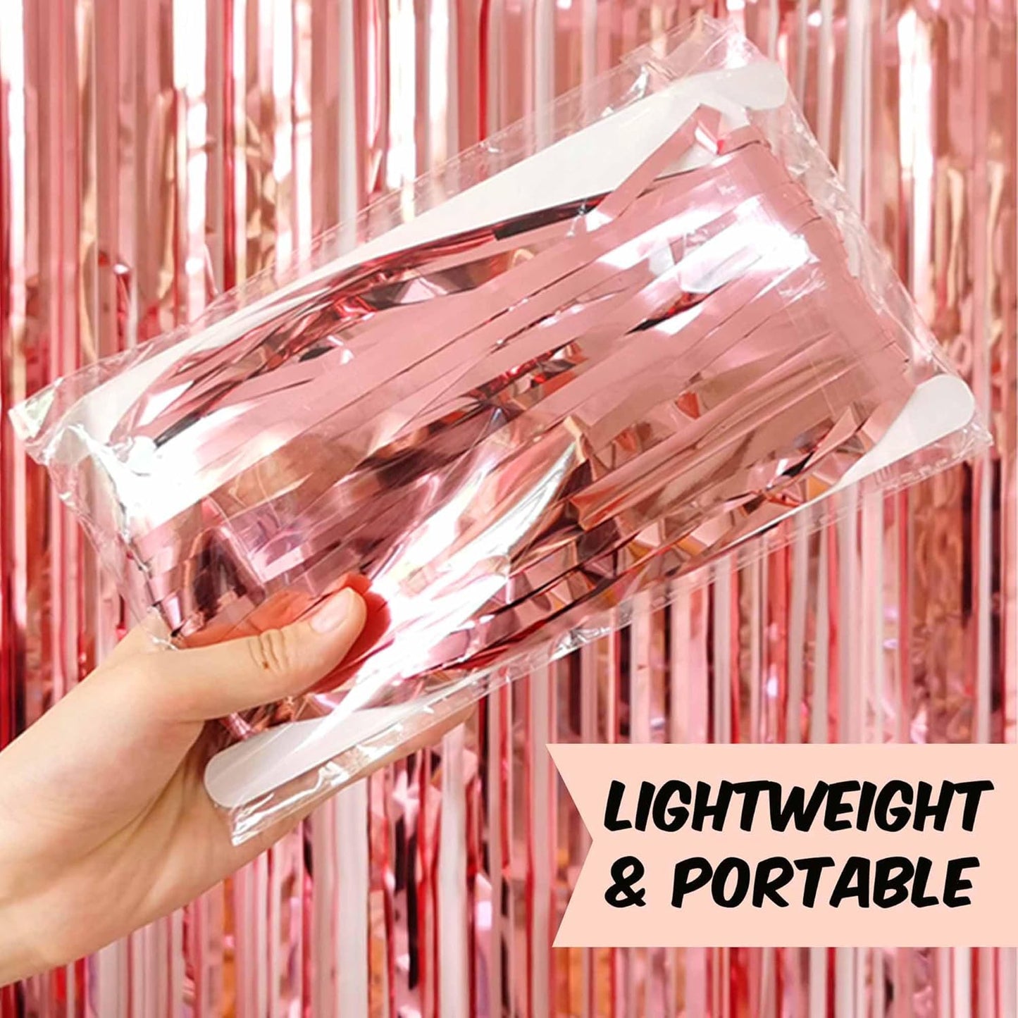 6 Pack Rose Gold Foil Fringe Curtains Backdrop, 3.28 x 8.2 Ft Metallic Streamers Tinsel Curtains Background for Photo Booth, Birthday, Weddings, Carnivals, Graduation, Themed Party Decorations