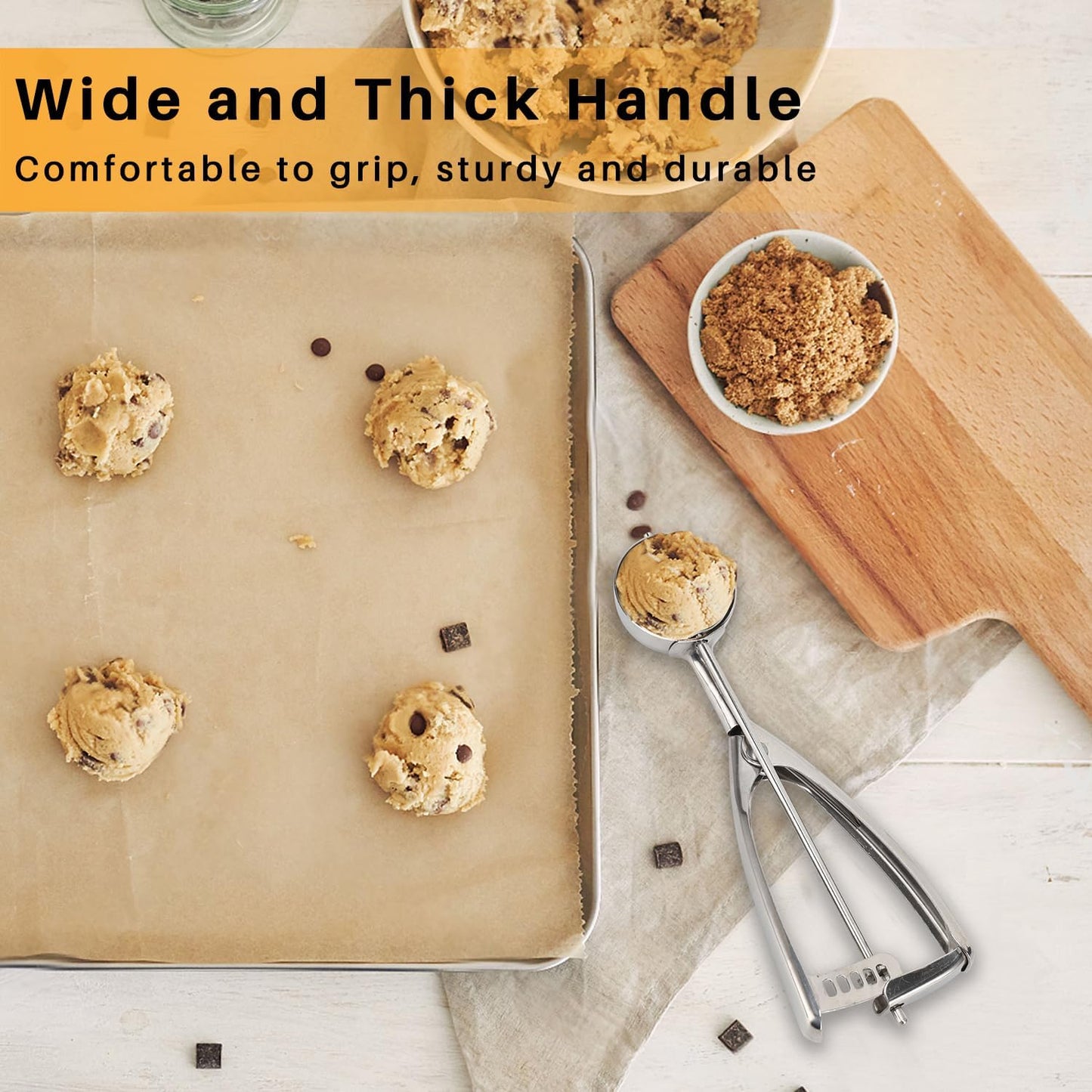 Large Cookie Scoop 5.4 Tablespoon, Size #12 Cookie Dough Scoop, 2.7 OZ Cookie Scoops for Baking, Selected 18/8 Stainless Steel, for Making Cookies, Cupcake, Muffin, Melon Ball, Ice Cream