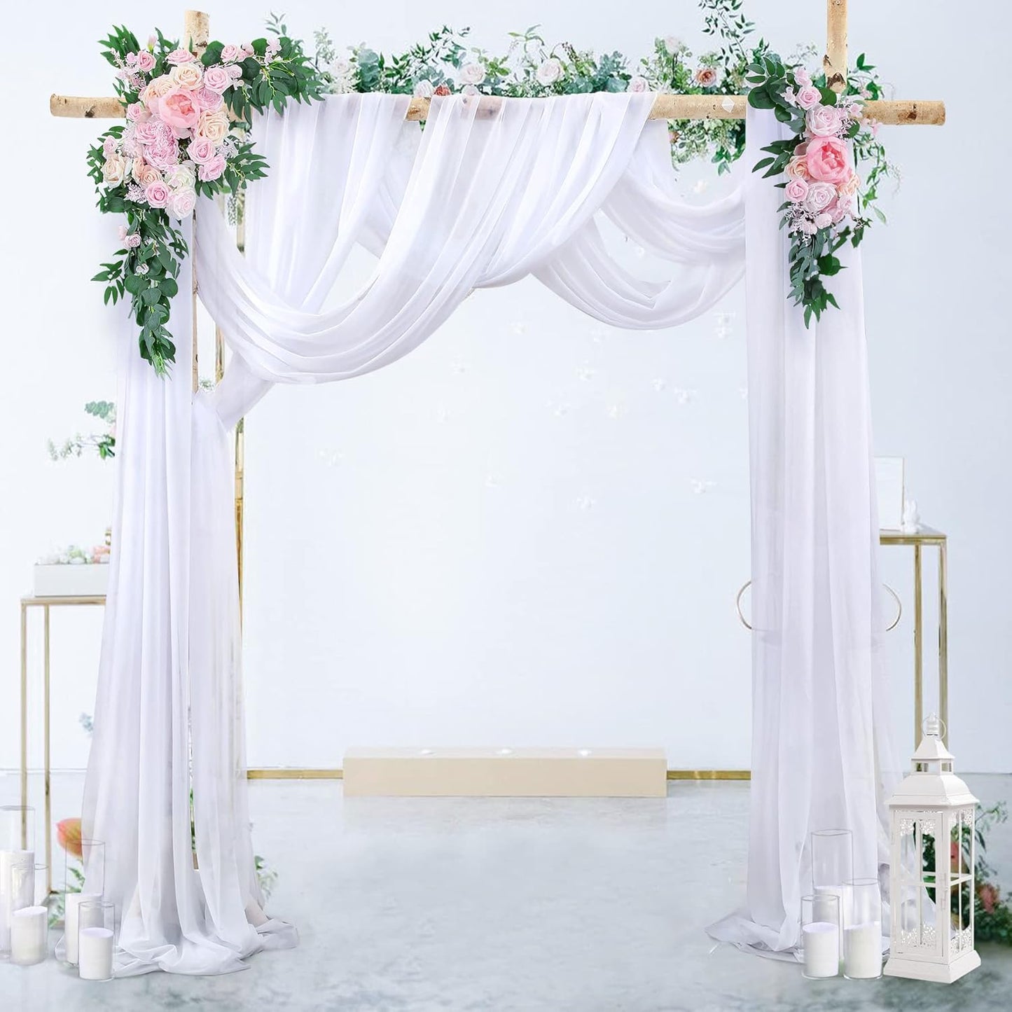 Wedding Arch Draping Fabric White Arch Drapes 4Panels Sheer Backdrop Curtain for Ceremony Wedding Arches Decor 19Ft Length x 28" Width