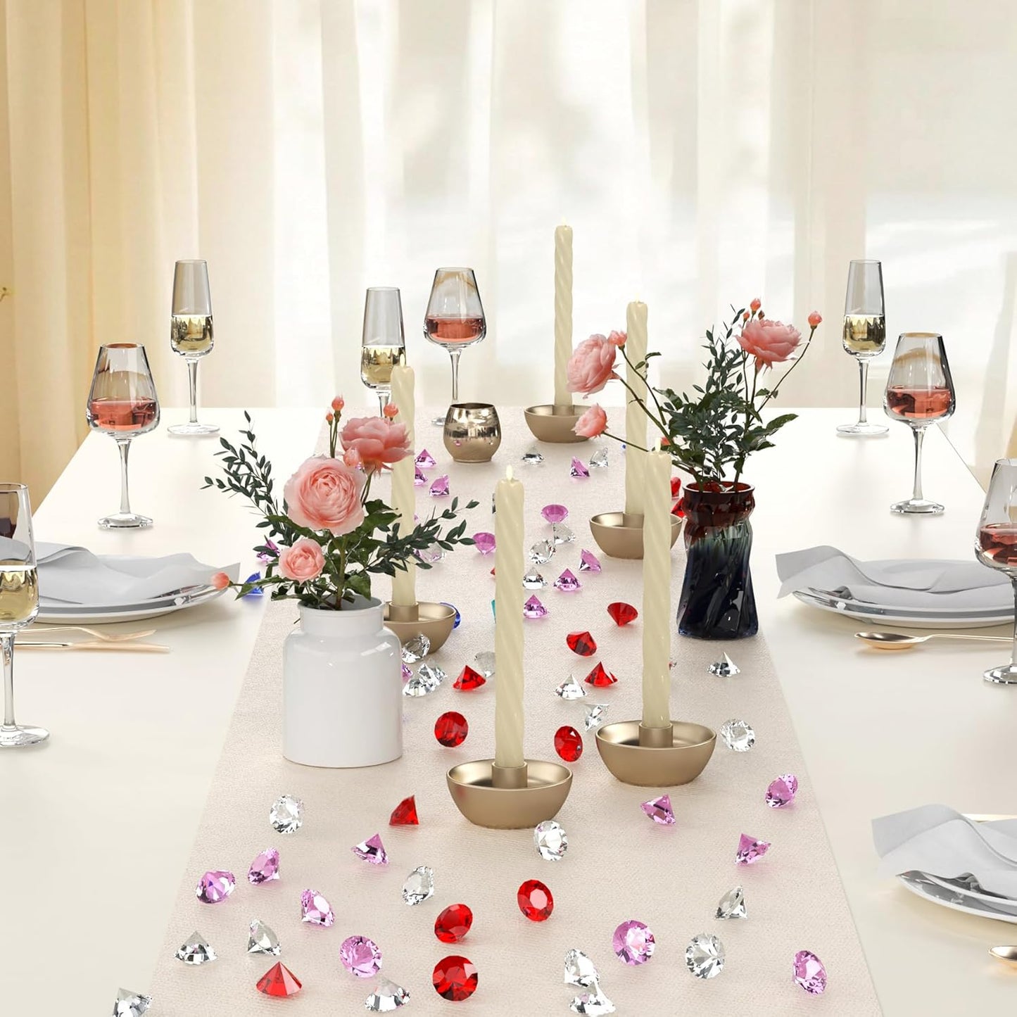 Acrylic Diamond Fake Gems Vase Filler, Babenest 240pcs 3/4 Inch Faux Diamonds Crystals Jewels for Table Scatters Wedding Party Arts & Crafts Birthday Decoration (240, Clear/Pink/Red)