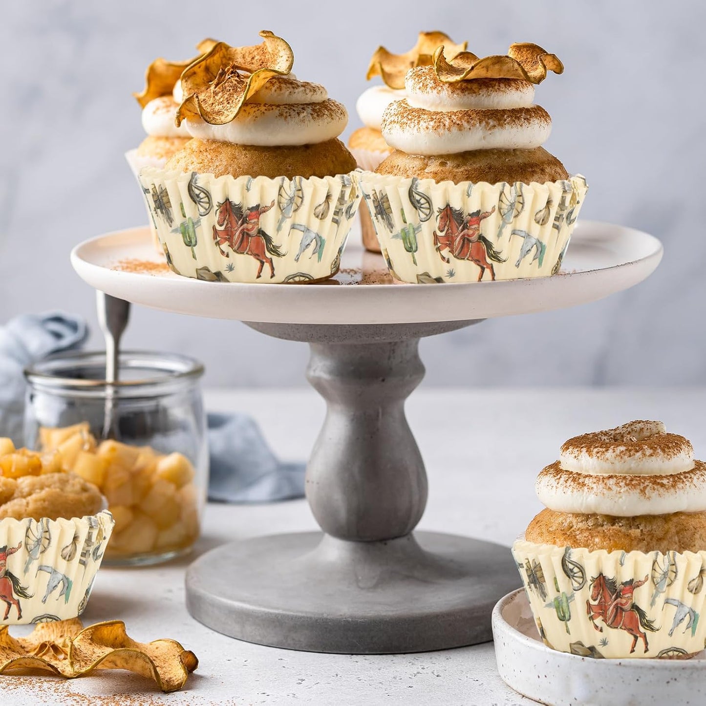 Whaline 300Pcs Western Cowboy Cupcake Liners Western Theme Paper Baking Cup Retro Wild West Cowboy Horse Muffin Liner Wrapper 2 x 1.2 Inch Cake Storage Container for Baby Shower Birthday Party