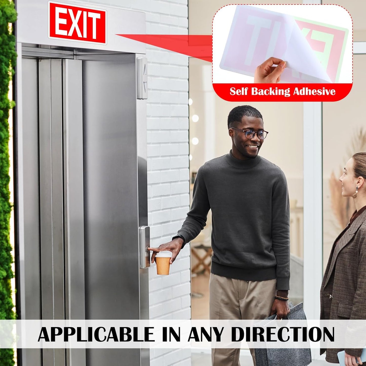 10 Pcs Glow in the Dark Exit Signs for Business 12 x 7 Inch Photoluminescent Signs Stickers for Indoor Outdoor for Business, Office, Warehouse (Without Arrows)