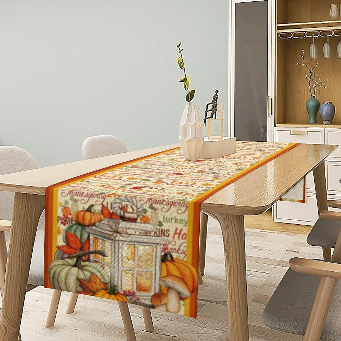 Autumn Table Runner,Farmhouse Leaves Pumpkin Thanksgiving Table Cloth for Kitchen Dining Table Decoration Home Party Decor 13x70 Inch