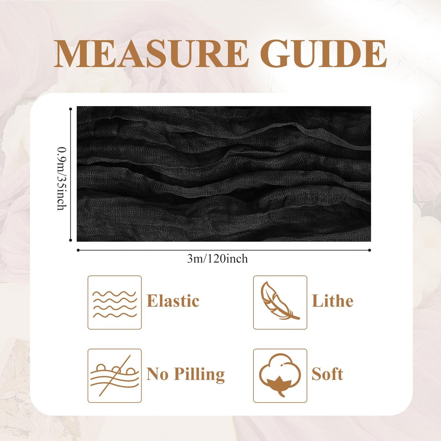 Asee'm Cheesecloth Table Runner 120 Inches Long Black Boho Gauze Cheese Cloth Runner 10FT Rustic Sheer Fall Table Runners for Thanksgiving Wedding Party Baby Shower Decoration