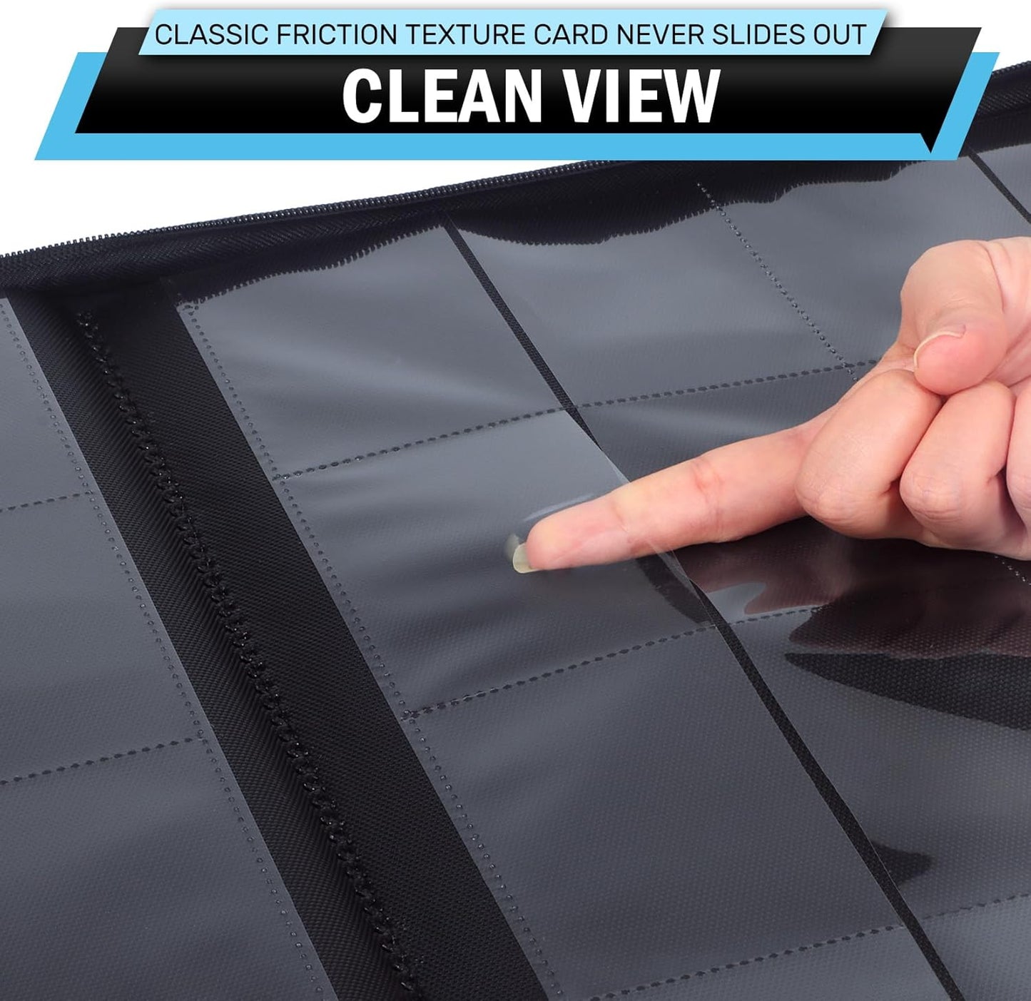 16 Pocket Card Binder, 1000+ Premium Zip Trading Card Binder, Double-sided Side Loading Card Collection Binder Album, Durable Leather Cover, Ringless Card Folder for Gifts, MTG, TCG, Sport Cards, Blue