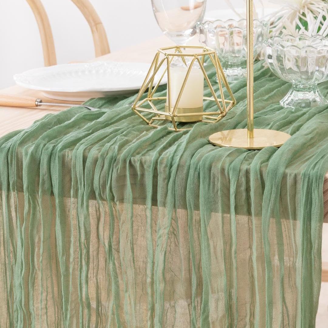 MLMW Sage Green Table Runner Cheesecloth Boho Gauze Rustic Cheese Cloth Table Runner 160 inch Sheer 13.3ft for Wedding Party Baby Bridal Shower Birthday