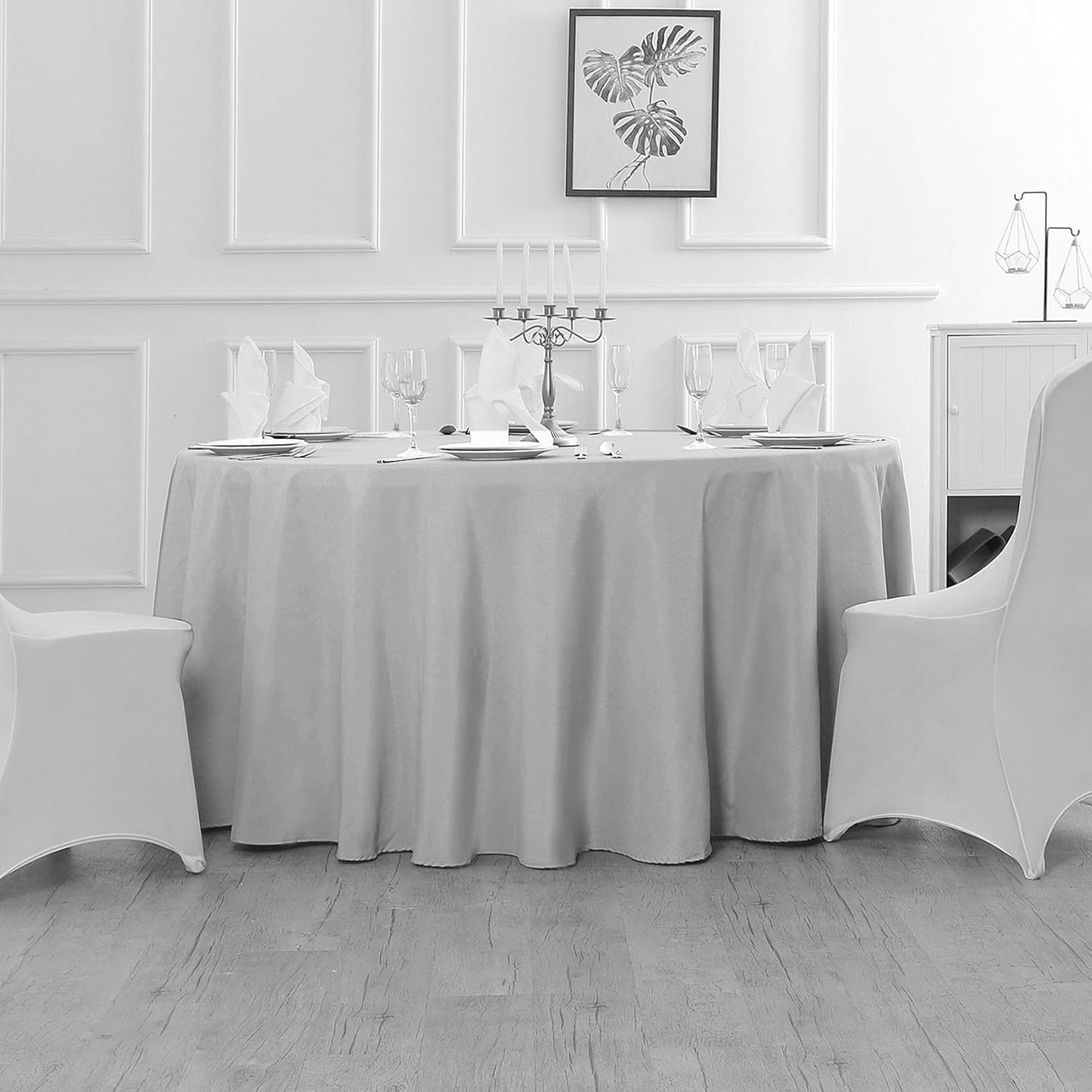 60 inch Round Tablecloth Washable Polyester Table Cloth Decorative Table Cover for Wedding Party Dining Banquet（60 inch,Silver）