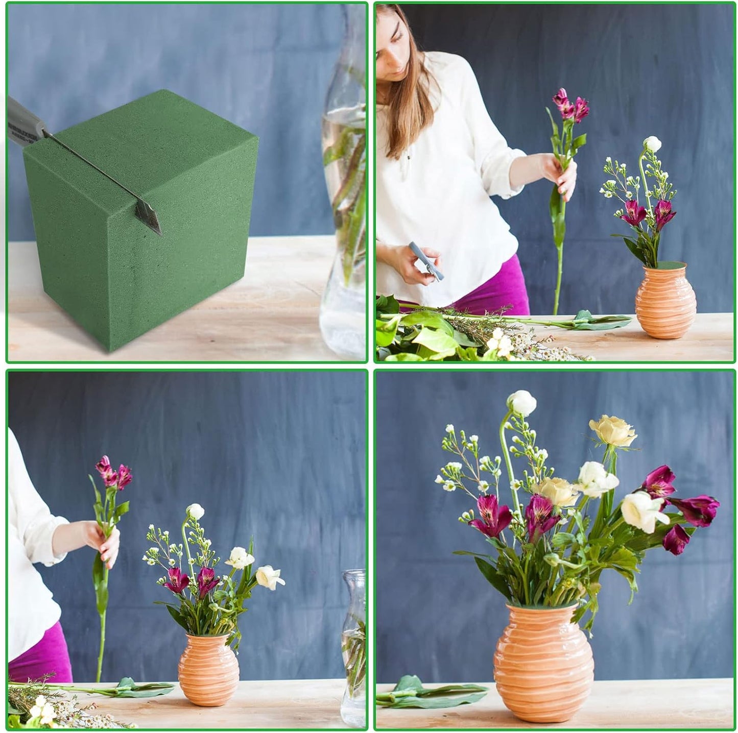 Acrux7 8 Pack Floral Foam Blocks 9x4.3x3 Inch Florist Foam Bricks for Fresh and Artificial Flowers Dry and Wet Foam Bricks Flower Arrangement Supplies for Wedding, Garden, Home, Office (Green)