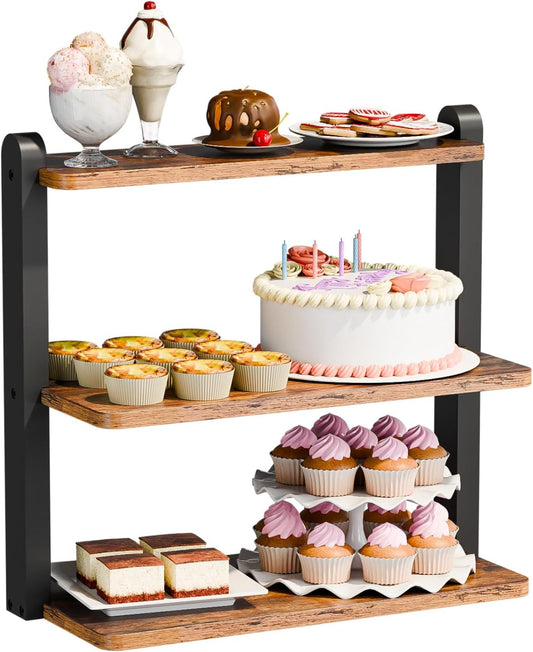 KLM Cupcake Stand, 3 Tier Stepped Wood Display Stand for Weddings, Tiered Party Table Display Riser for Food , Dessert, Cookie, Decor, Craft Show, Party Serving Tray, Vendor Dessert Table Display Set