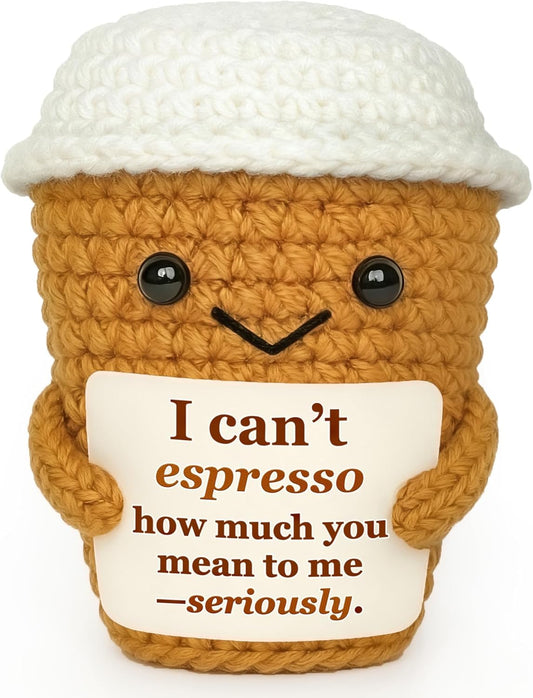 Coffee Lover Gift for Women Men, Cute Brithday Gifts for Boyfriend Girlfriend, Romantic Anniversary I Love You Gift for Him Her Couple, Positive Espresso Handmade Crochet