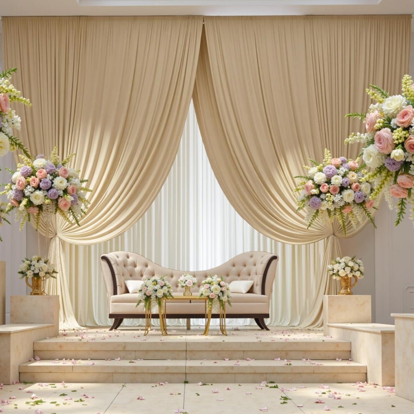 20×12 ft Wrinkle Free Beige Backdrop Curtain for Weddings Parties, 4 Panels 12ft Silky Polyester Wedding Drapes Backdrop Photo Back Drop Cloth for Birthday Baby Shower Photography Backgrounds