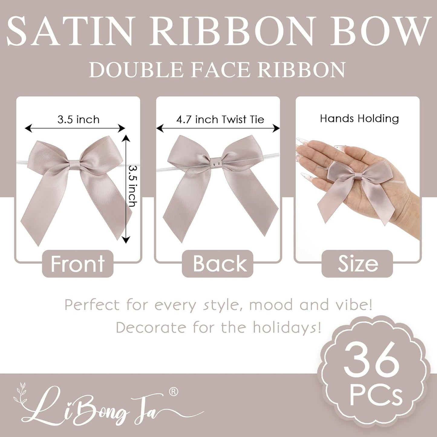 3.5" Dusty Rose Bow Satin Pre-Tied Bows for Gift Wrapping, Small Bows for Crafts, Pink Bows, Candy Apple Bows, Twist Tie Bows for Cake Decorating, Party Favor, Wedding Decoration-36 Counts