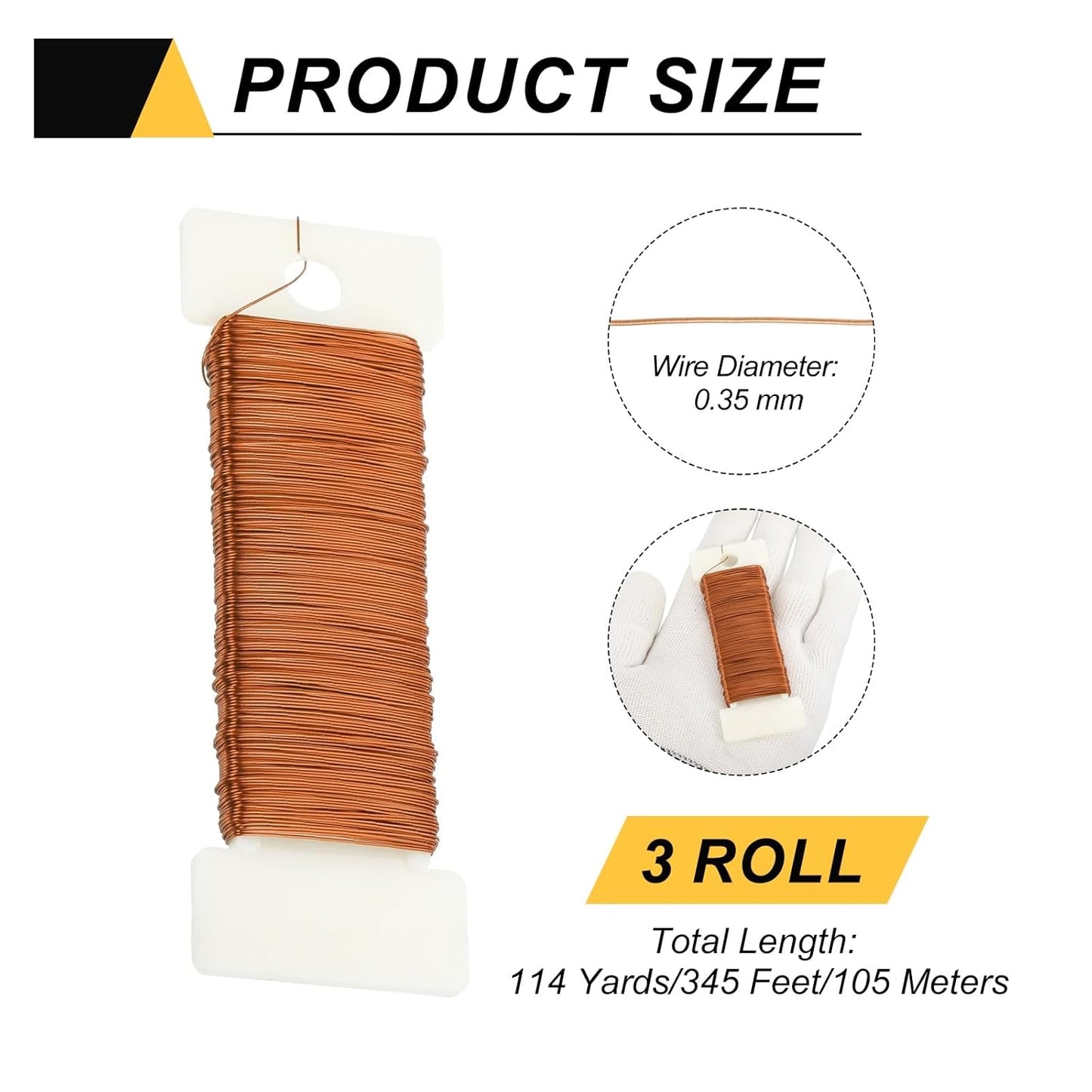 MECCANIXITY 114 Yards/345 Feet 27 Gauge Metal Floral Wire Copper Flexible Paddle Thin Floral Wires for Craft, Christmas Wreath, Flower Arrangement, Wedding, Total 3 Roll