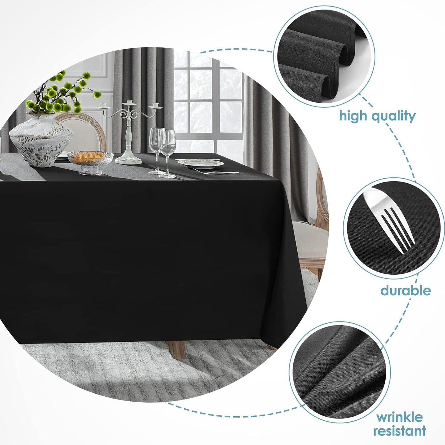 VidaFete Table Cloth 10 Pack 90 * 132inch Rectangle Tablecloth Polyester, Stain Wrinkle Resistant Polyester Dining Table Cover for Kitchen Dinning Party Wedding Rectangular Tabletop Decoration(Black)