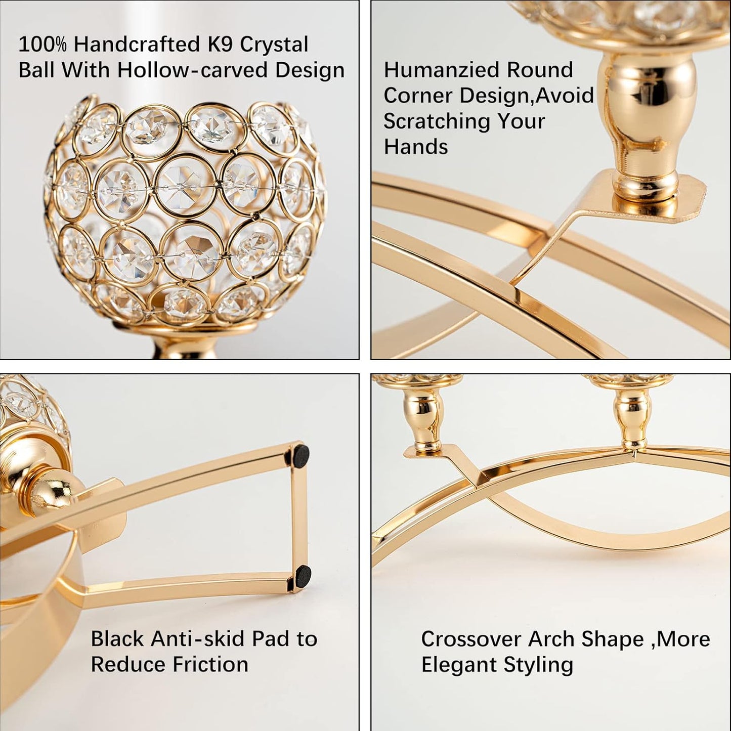 VINCIGANT Set of 3 Gold Candle Holders Wedding Table Centerpieces,Tealight Candlestick Candelabra Stand with 3 Arms for Fireplace Home Living Room Decor,Valentine's Day Housewarming