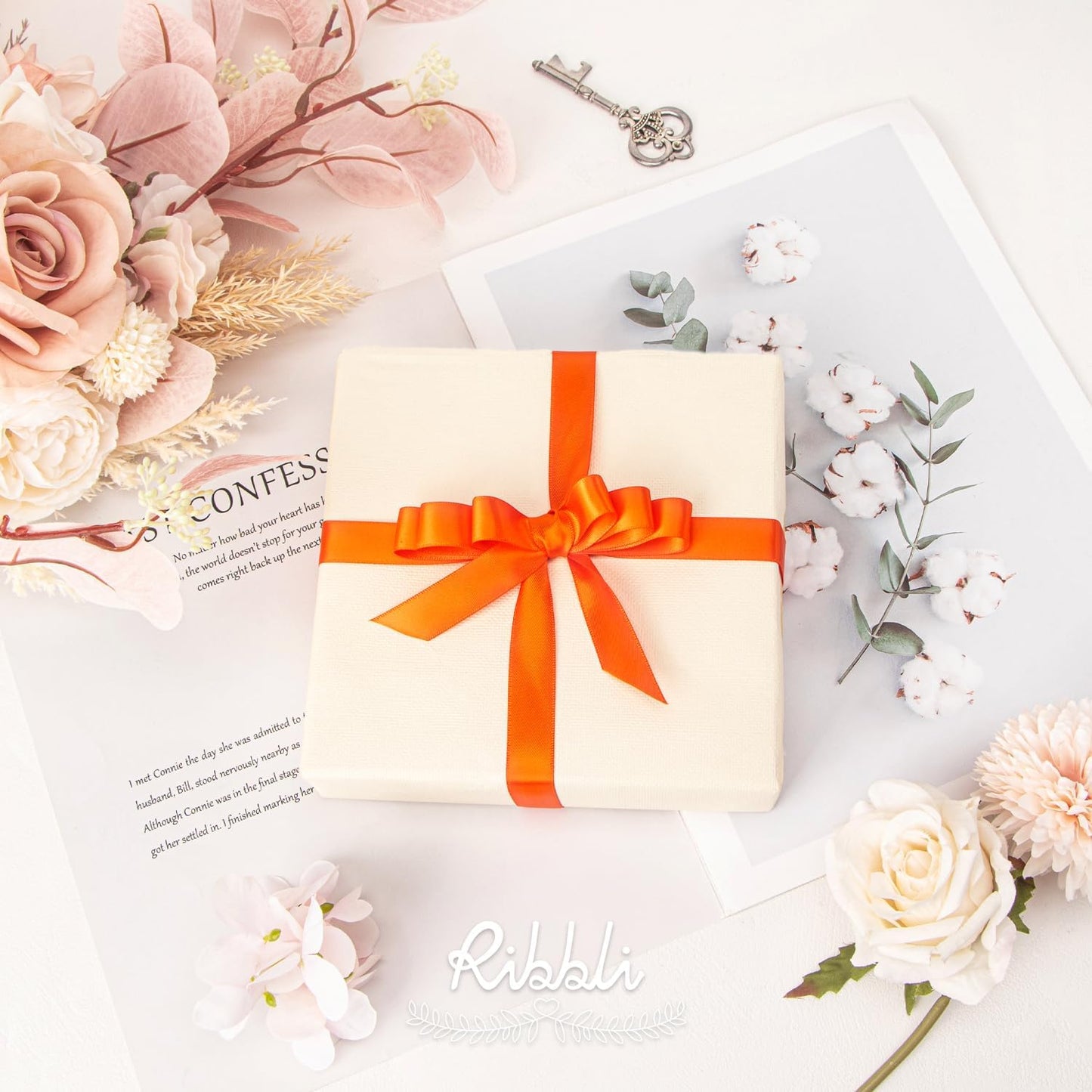 Ribbli Torrid Orange Satin Ribbon 5/8 inch x Continuous 25 Yards,Double Faced Satin Use for Craft, Gift Wrapping, Christmas Ornaments, Hair Bows, Bouquet Bows