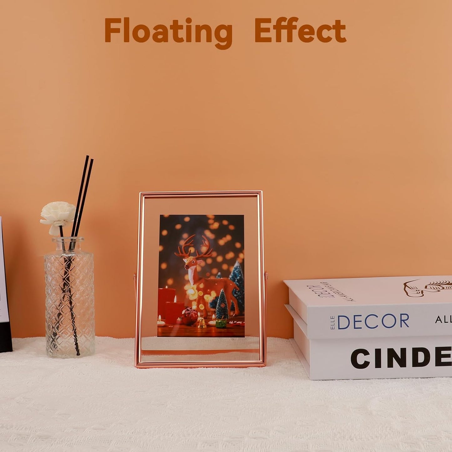 Rose Gold Floating Frame, 5"x7", Vertical, For Picture 4x6, 3.5x5, 2x3, Tabletop Use, Classy Gift For Anniversary, Wedding or Birthday