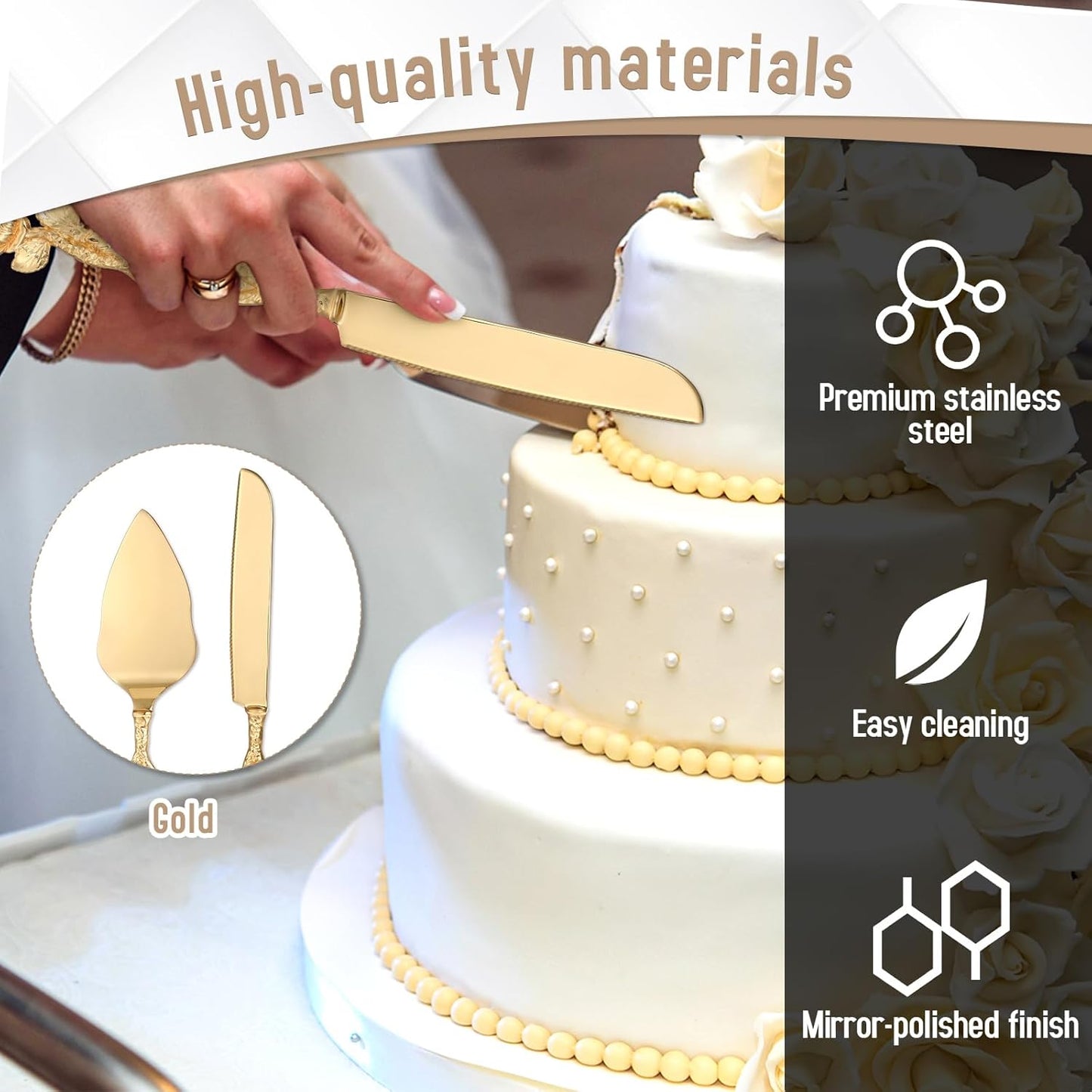 Cake Cutting Set for Wedding, Personalized Gold Cake Knife and Server Set, Custom Cake Serving Set, Engraved Pastry Pie Server Cake Pizza Cutter, Birthday Bridal Gift