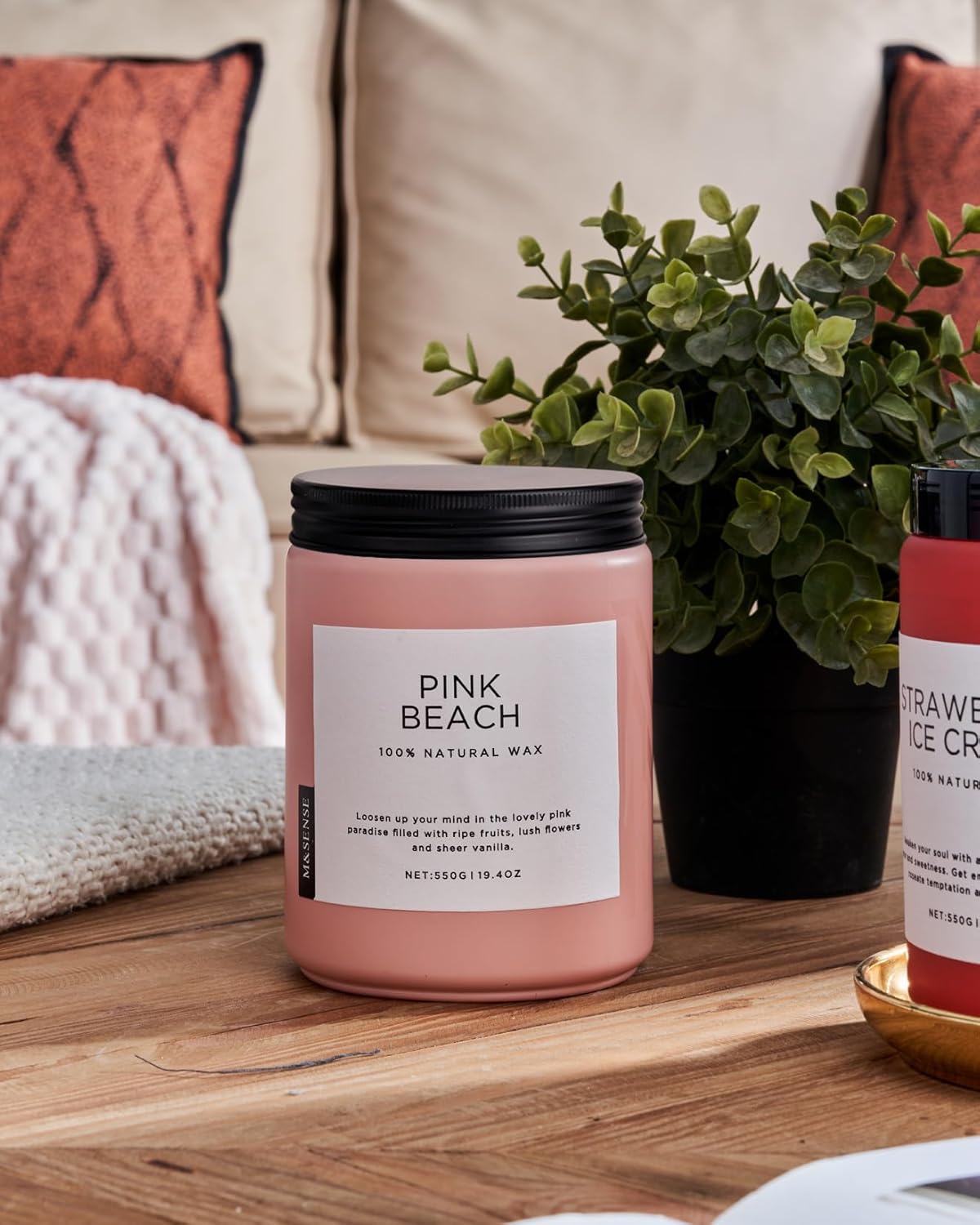 M&SENSE Pink Beach Sands Jar Candle, 19.4oz Pineapple Coconut Scented Natural Soy Candles for Home Scented, 110 Hour Burn Time, Home Decor Gift for Women, Friends, Family, Colleagues, Couples