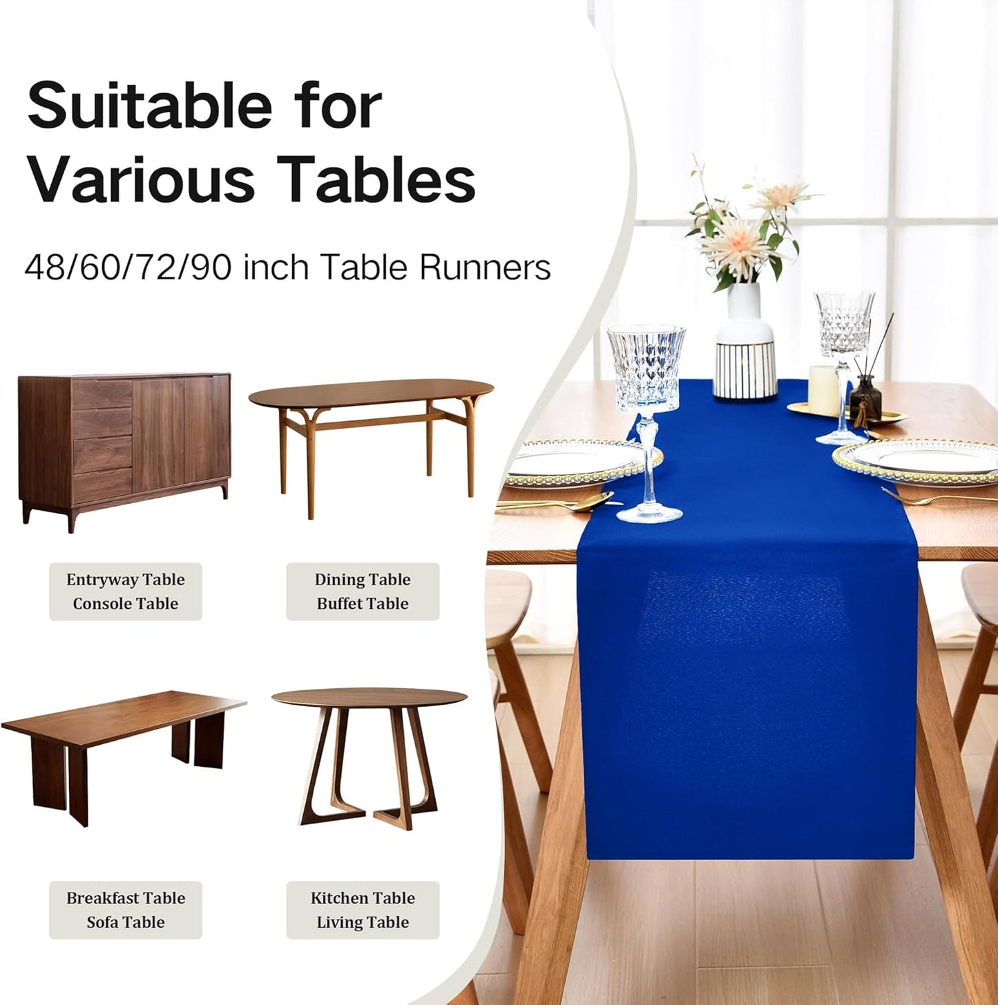 Farmhouse Blue Table Runner Dining Table Runners 90 Inches Long Coffee Table Runner for Dresser Living Room Bedroom Holiday Party Banquet 12X90 Inch