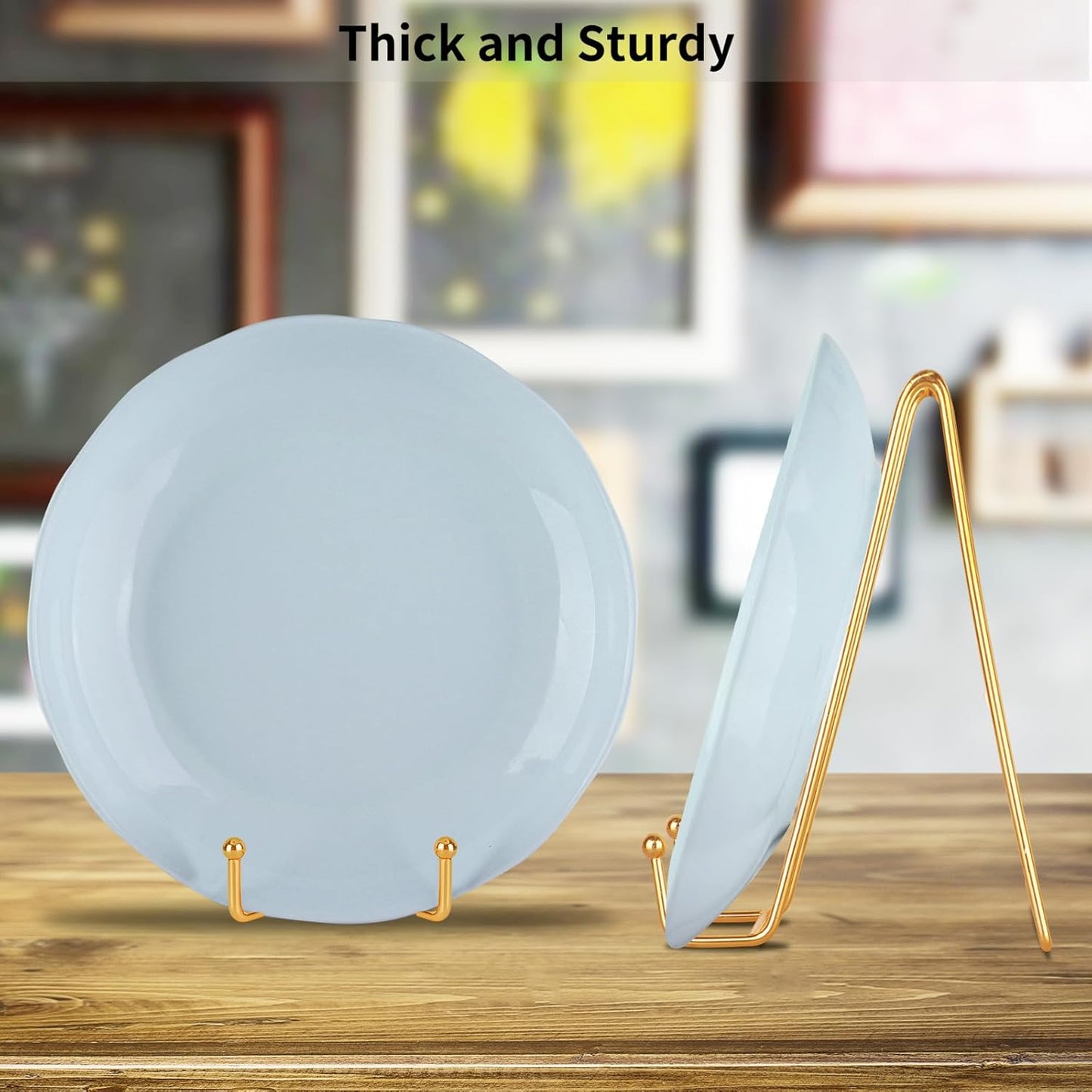 IBosins 5 Pack 8 Inch Plate Holder Display Stands, Large Metal Gold Frame Stand for Picture, Book, Photo Easel, Creation, Collectibles