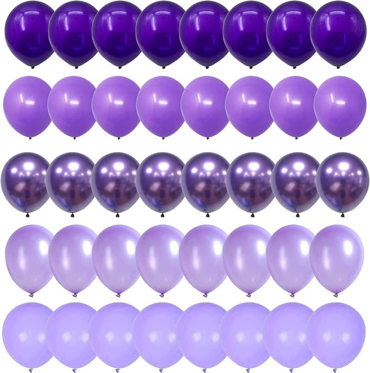 Togvu Purple Balloons, 60 Packs 12 Inch Metallic Chrome Pearl Macaron Light Different Shades Balloons for Girl Birthday, Wedding, Anniversary, Baby Shower, Princess Decoration QQ-5023
