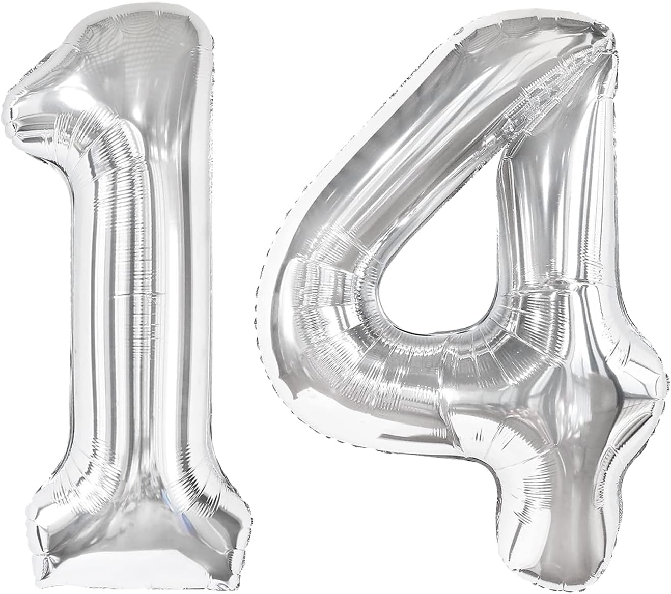 40 Inch Silver Large Number 14 Birthday Balloon, Giant Number Four 14 41 Balloons, Foil Mylar Big Balloons for Anniversary Graduation Supplies Decorations