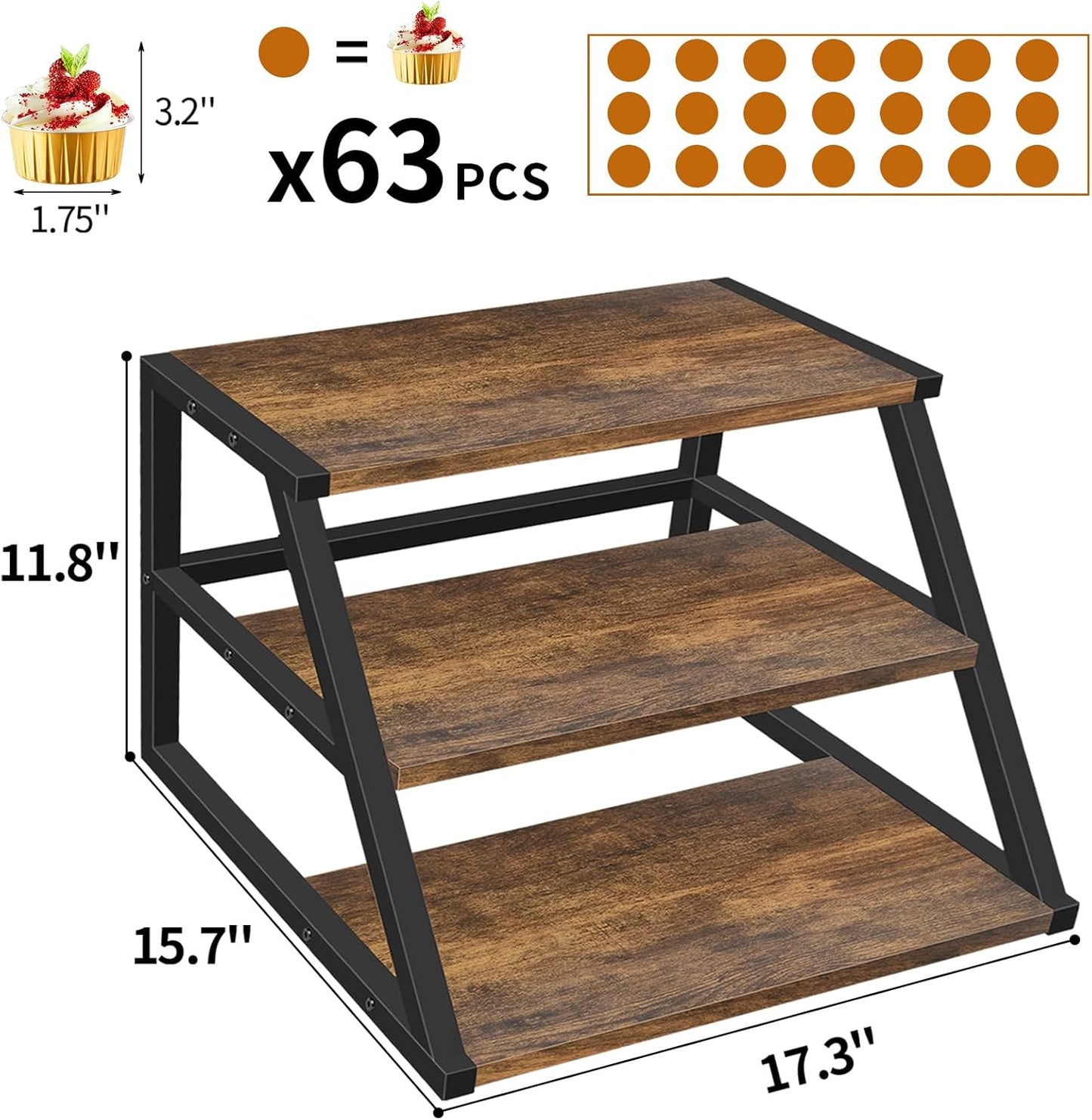 Cupcake Stand, 3 Tier Large Cupcake Stand for 50 Cupcakes Rustic Cupcake Display Stand Square Wood Dessert Table Display Set Cupcake Tower Tiered Tray Stand for Wedding Birthday Graduation Baby Shower