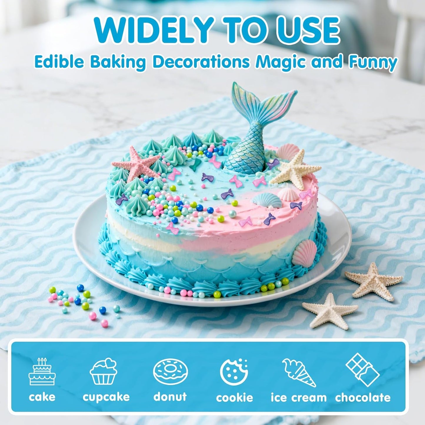 Mermaid Sprinkles, Edible Pearl Sprinkle for Cake Decorating,130g/4.58oz, Blue Green Purple Pearls Mix Baking Candy, Ocean Theme Cake Topper Cupcake Cookie Ice Cream Decorations, Birthday Children's Summer Party Supplies