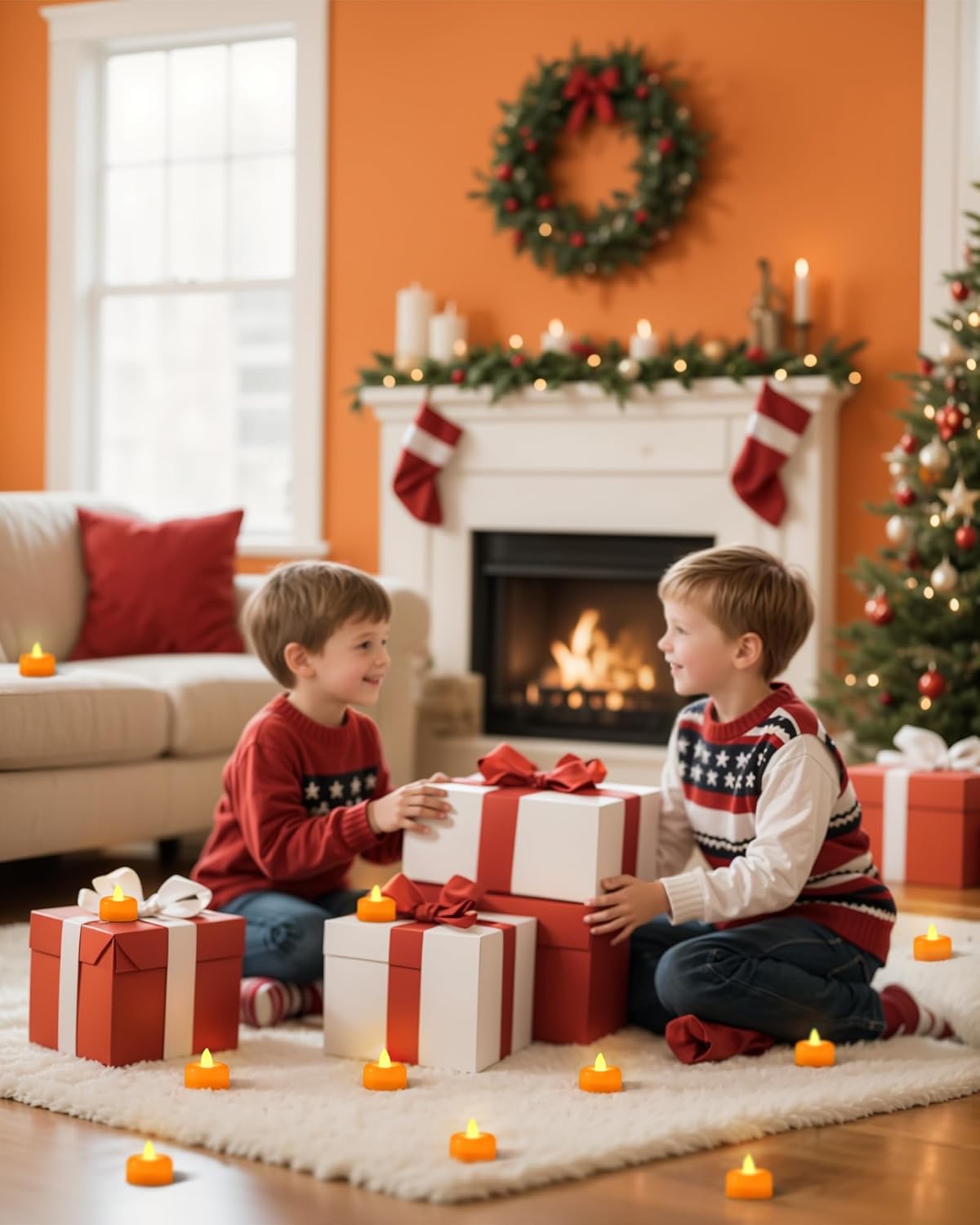 Amagic 24 Pack Halloween Orange Flameless LED Tea Lights Candles Battery Operated, Electric Fake Tealight Candles for Votive, Wedding, Table Centerpiece, Party, Holiday Decor, Christmas