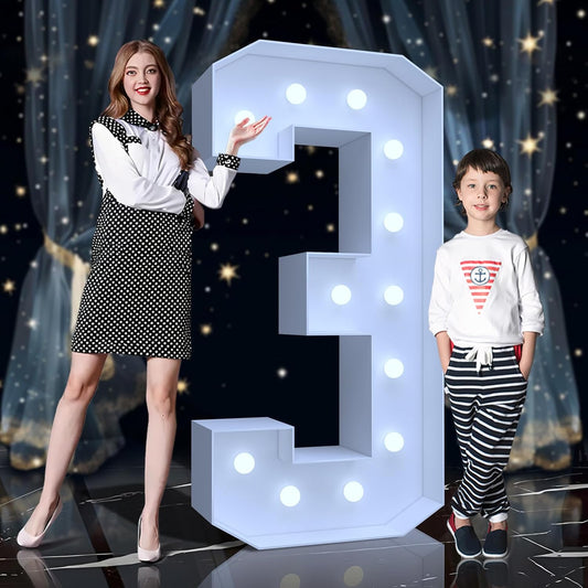 4FT Marquee Light Up Numbers 3 – Cool White LED, Easy to Assemble Foam Board with Back Support, Large Marquee Light Up Numbers for Birthday, Wedding, Party, Anniversary, Baby Shower Decor