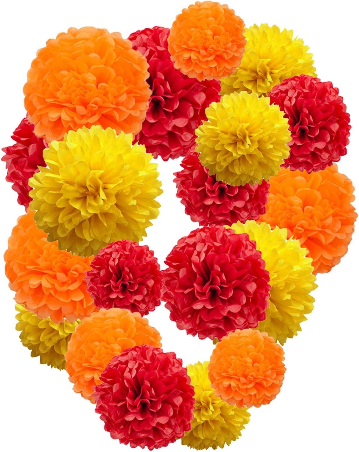 Orange and Yellow and Red Paper Pom Poms,10",12" Tissue Pom Poms for Party Hanging Decorations - 12 PCS