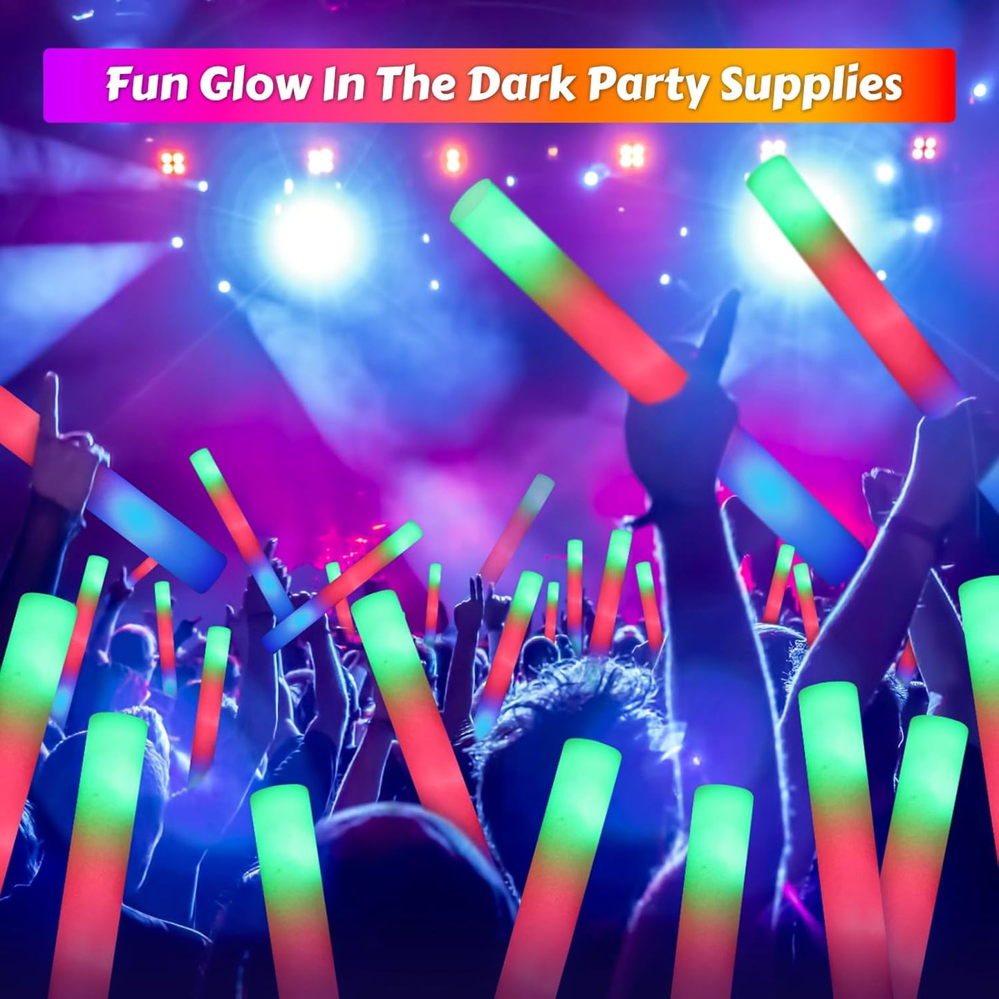 70 PCS LED Foam Glow Sticks Bulk, Glow in the Dark Party Supplies with 3 Modes Colorful Flashing, Foam Light Up Sticks for Wedding,Birthday,Neon Party,Carnival,Concert,New Year