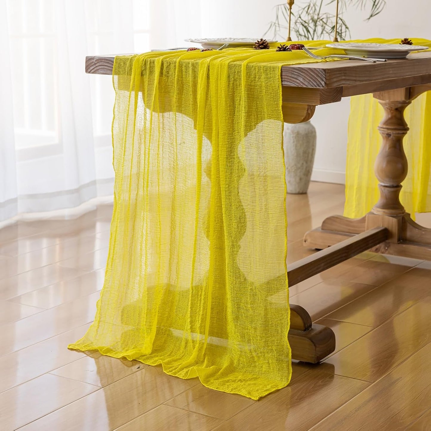 Yellow Table Runner Rustic Gauze Cheesecloth Table Runner 120 Inch 10 FT for Wedding Baby Shower Bridal Shower Engagement Garden Party Long Sheer Home Decorations