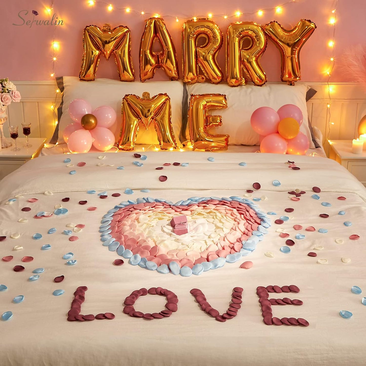 Serwalin 300pcs Silk Rose Petals Flower Petals for Weddings Pink Navy Blue Rose Petals Artificial Flower Petals for Proposal Flower Girl Basket Bridal Shower (4 Color Mixes)