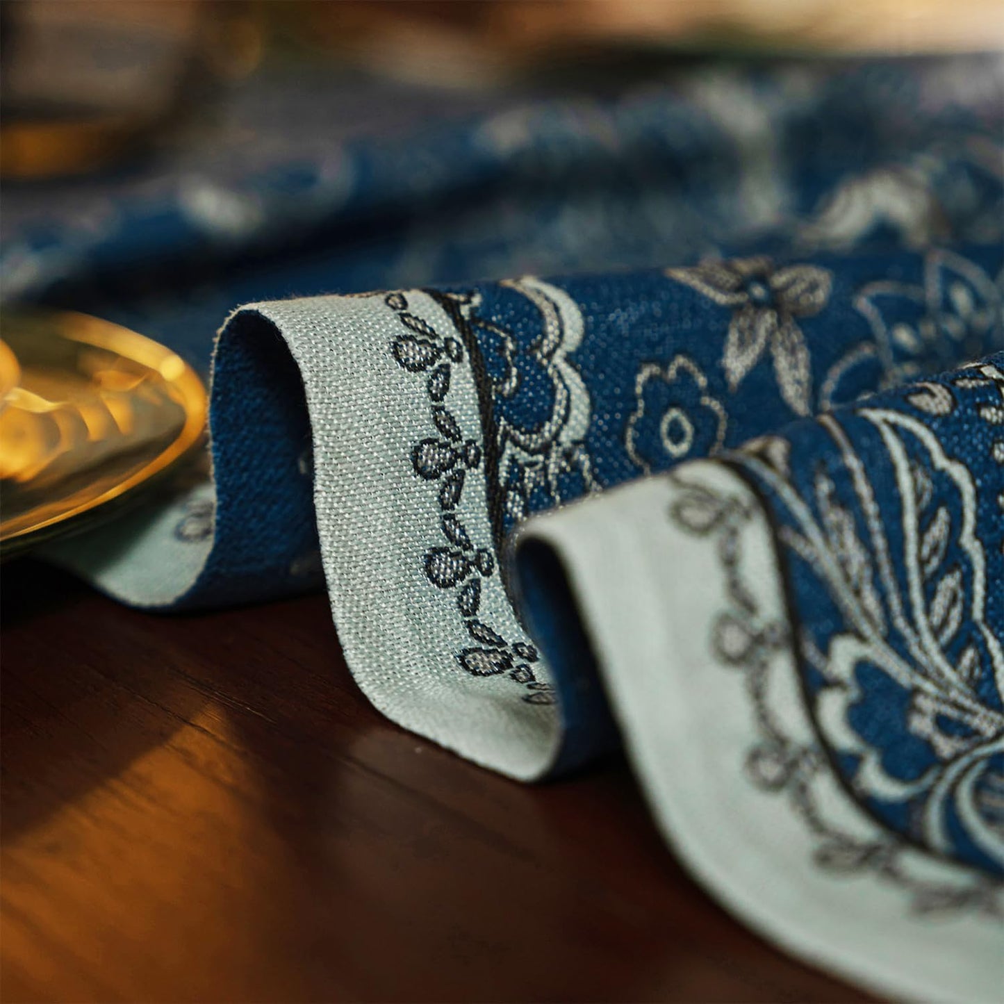 13×72 Inch Table Runner, Retro-Luxury Tassels Series for Kitchen Dining Table Holiday Decoration (Blue Pheonix)