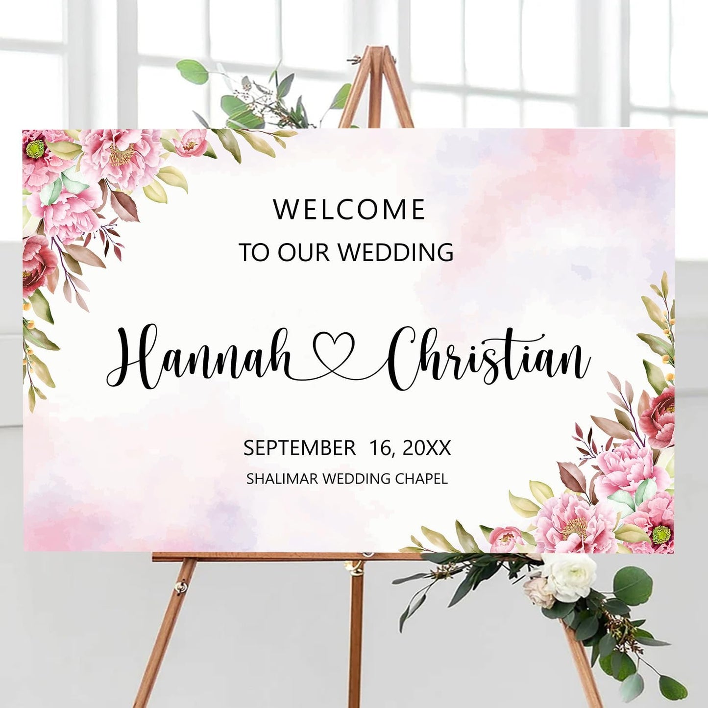 Ethereal Blush Wedding Welcome Sign Template, Editable Printable Modern Rose & Geranium Floral Sign for Ceremony or Reception, Wedding Decor Bundle