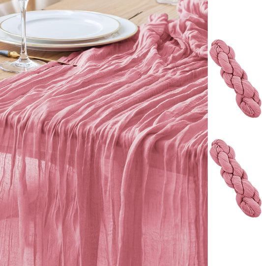 Asee'm 2pcs Cheesecloth Table Runner 120 Inches Dusty Rose Boho Gauze Cheese Cloth Runner 10FT Rustic Sheer Table Runners for Summer Wedding Baby Shower Holiday Party Decoration