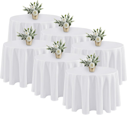 Fitable 6 Pack White Tablecloths for Round Tables - 108 Inches in Diameter - Stain Resistant and Washable Table Clothes, Polyester Fabric Table Covers for Wedding, Party, Banquet, Formal Events