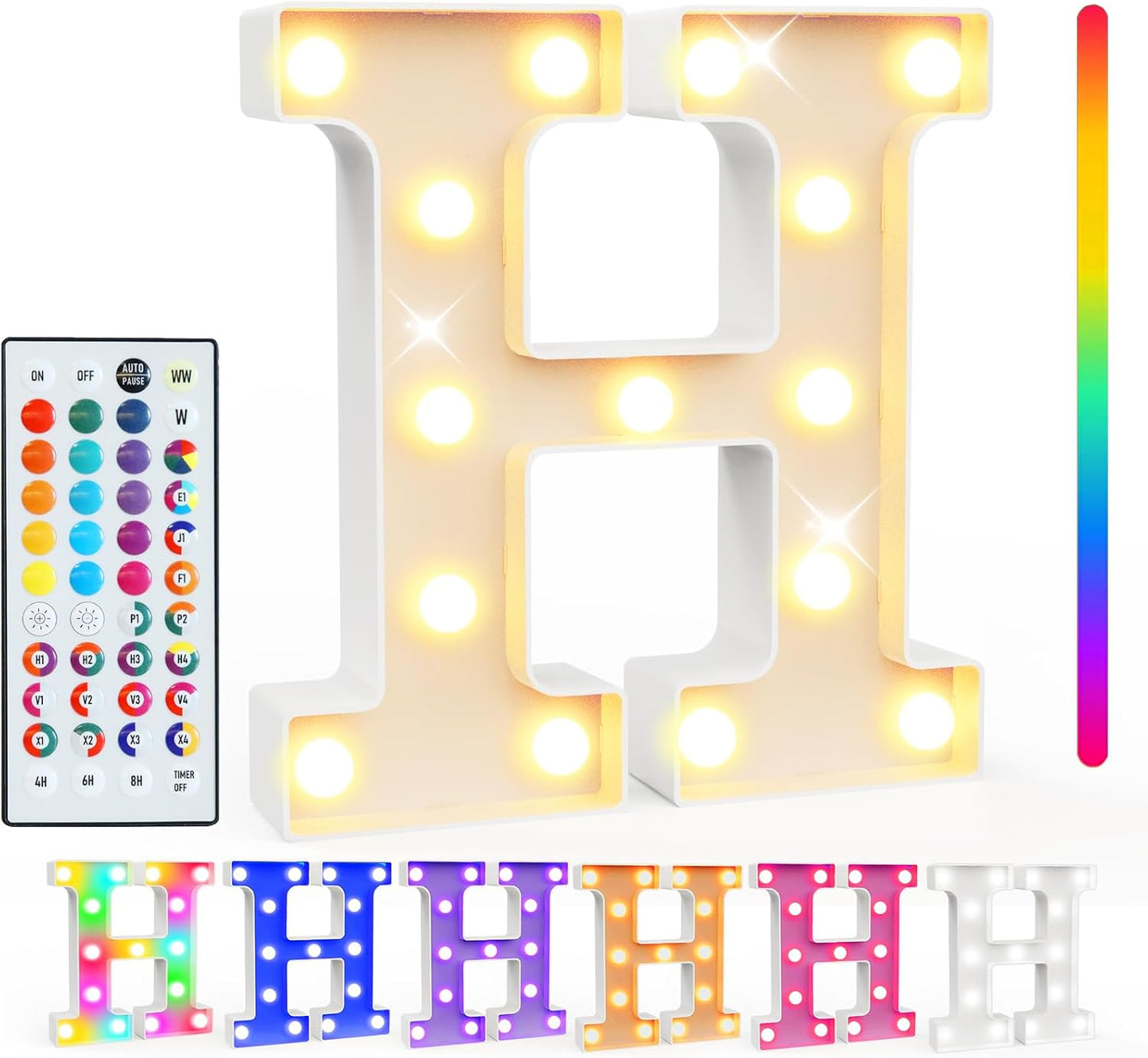 Pooqla Colorful Light Up Letters with Remote, Upgraded 35 Colors LED Marquee Letters, RGB Lighted Letter for Girls Teenager Gift, Birthday, Party, Wedding, Night Light, Room, Bedroom Decor, Letter H