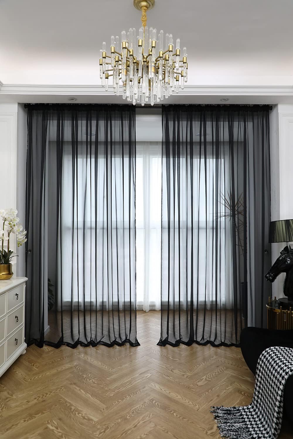 Window Black Sheer Curtains 48 Inches Width 95 Inches Long 2 Panels Sheer Curtains Clear Curtains Basic Rod Pocket Panel for Home Living Room Bedroom Kids Room Yard Patio Parlor Sliding